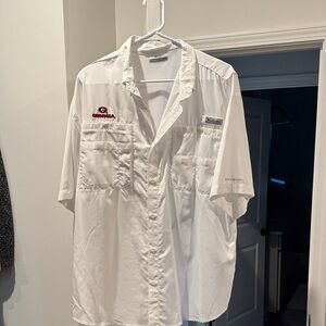 Columbia White Short Sleeve Shirt with Georgia Emblem